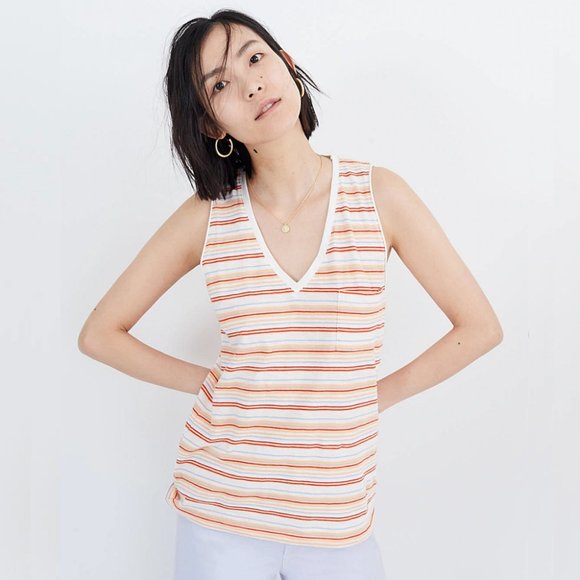 Madewell Tops - Madewell Striped Whisper V-Neck Pocket Tank